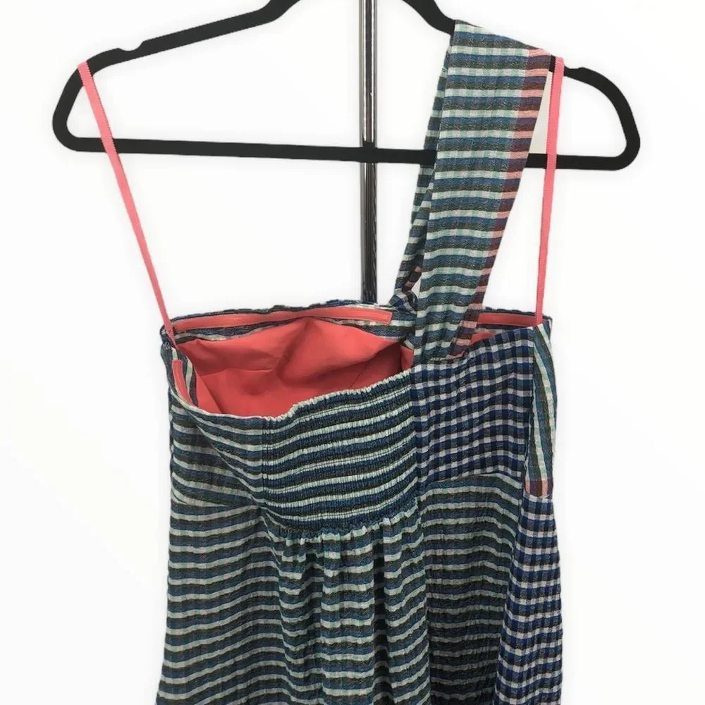 Maeve Waverly One Shoulder Multicolor Gingham Midi Dress size 6 - Picture 7 of 13